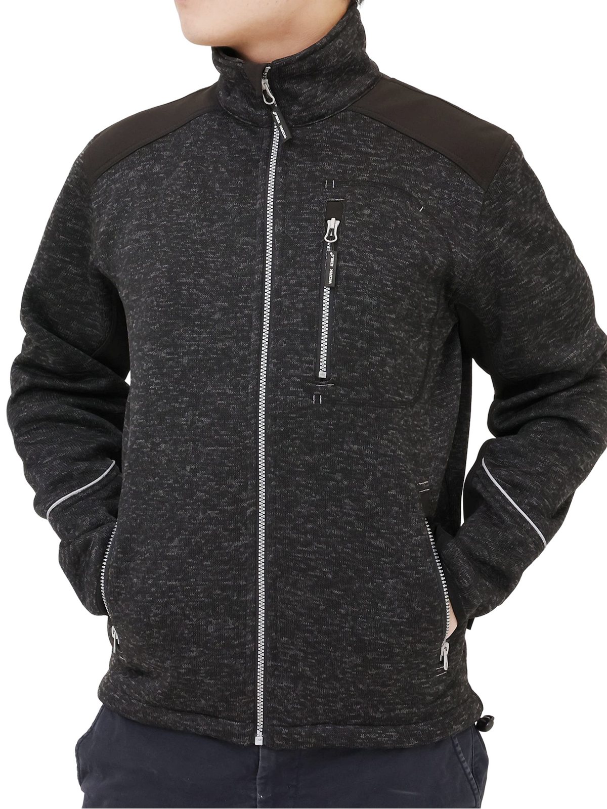 WORK IDEA Men's Knitted Fleece Jacket, Fleece Cardigan, Breathable Outdoor Fleece Jackets for Men, Warm and Lightweight Knitted Fleece Jacket with Zip
