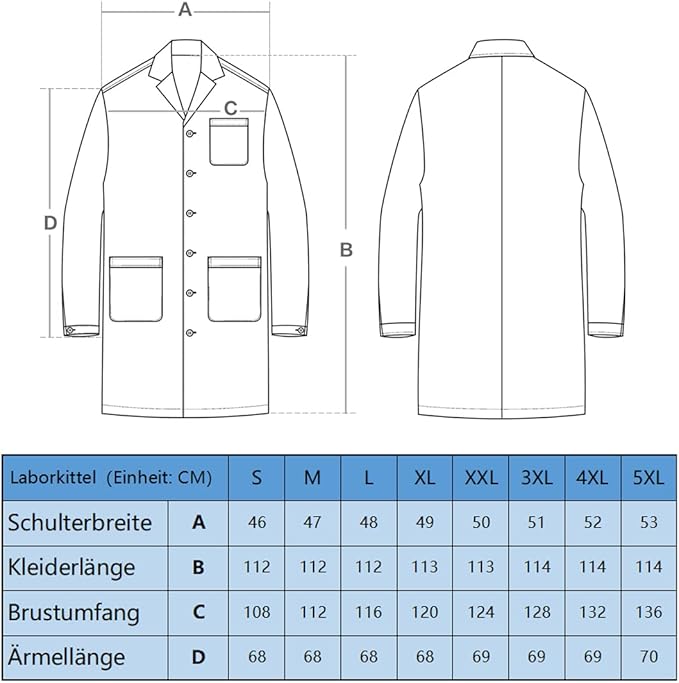 WORK IDEA Men's Women's Lab Coat, 100% Cotton, Laboratory Coat, Medical Coat, Doctor's Coat