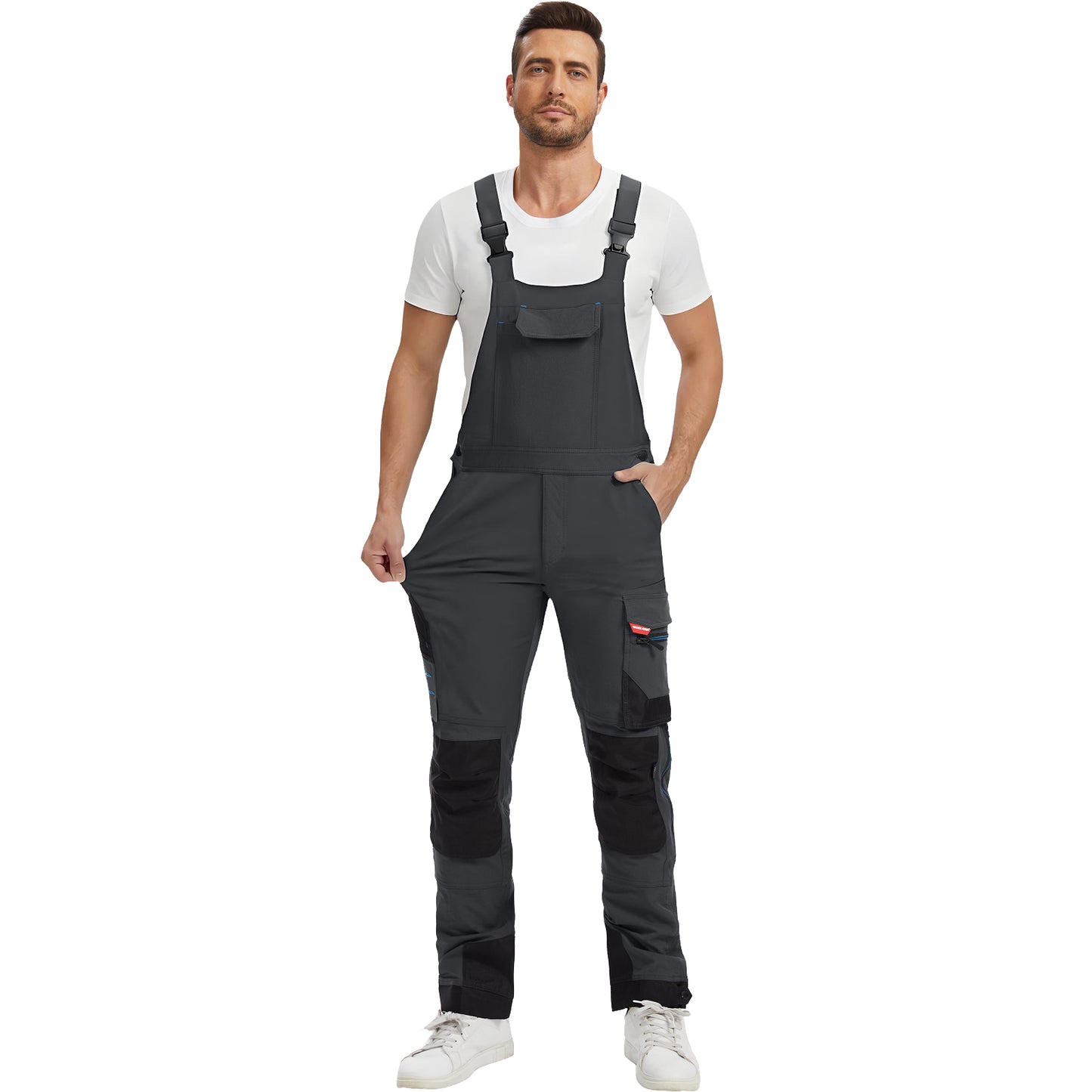 WORK IDEA Mens Work Dungarees with Good Stretch, Many Pockets and Partial Use of Cordura Fabric for Increased Abrasion Resistance, Suitable for Various Work Environments