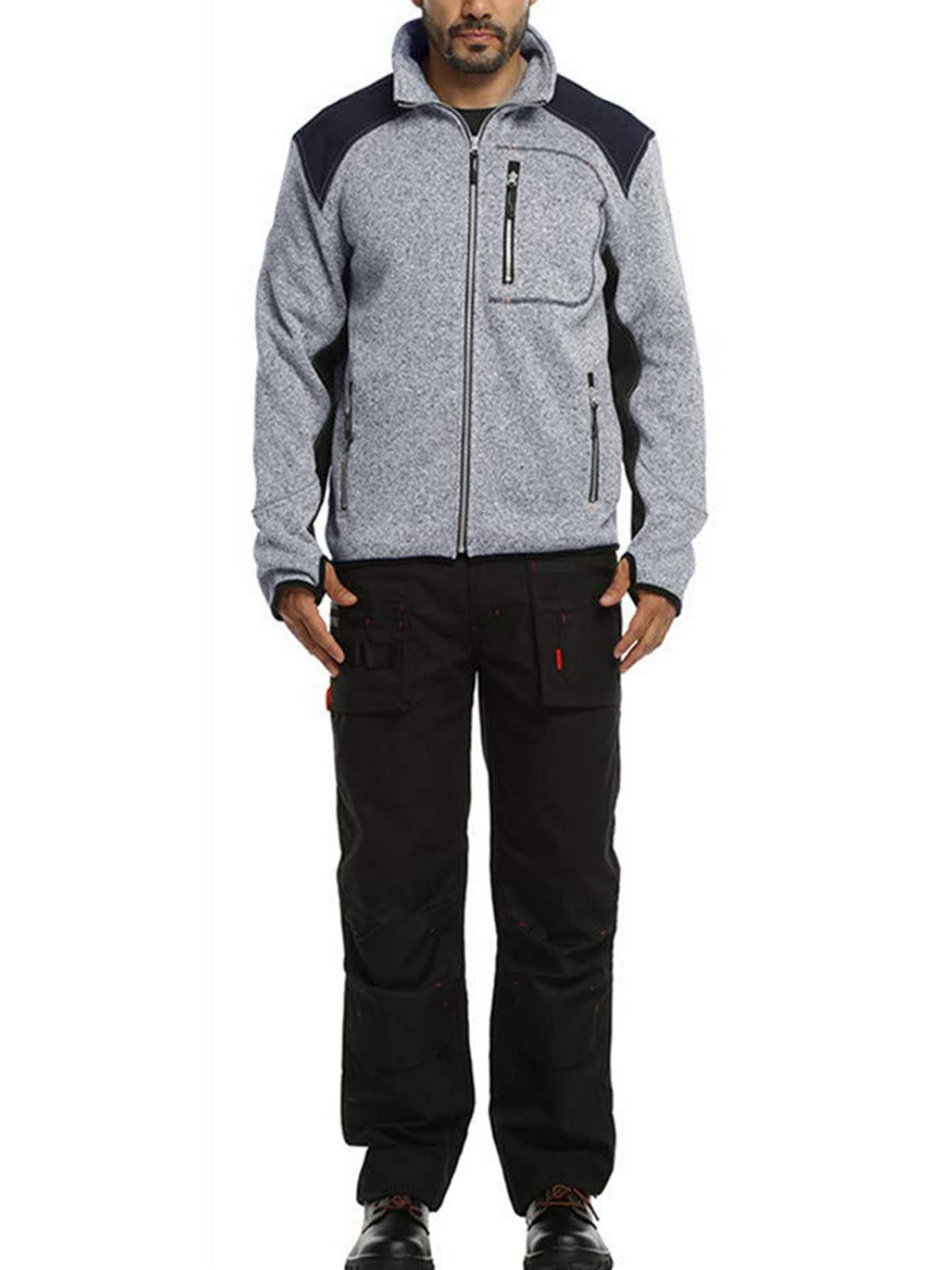 WORK IDEA Men's Knitted Fleece Jacket, Fleece Cardigan, Breathable Outdoor Fleece Jackets for Men, Warm and Lightweight Knitted Fleece Jacket with Zip