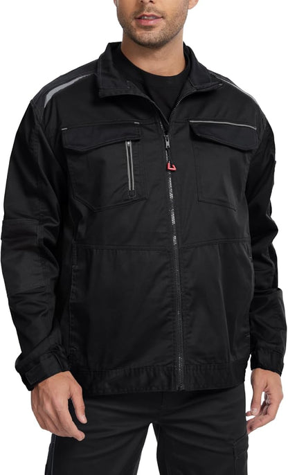 WORK IDEA Men's Work Jacket with Contrasting Reflective Stripes - Modern Design with Zip and Buttons