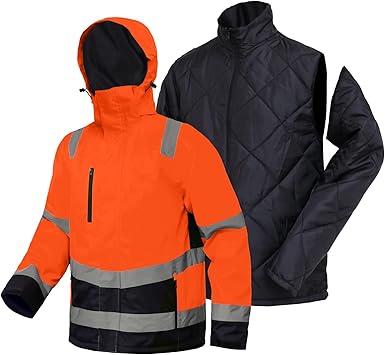 WORK IDEA Versatile 3-in-1 Work Jacket with Reflectors - Waterproof, Windproof, Breathable - Ideal Winter Work Wear and Hi-Vis Jacket for All Seasons
