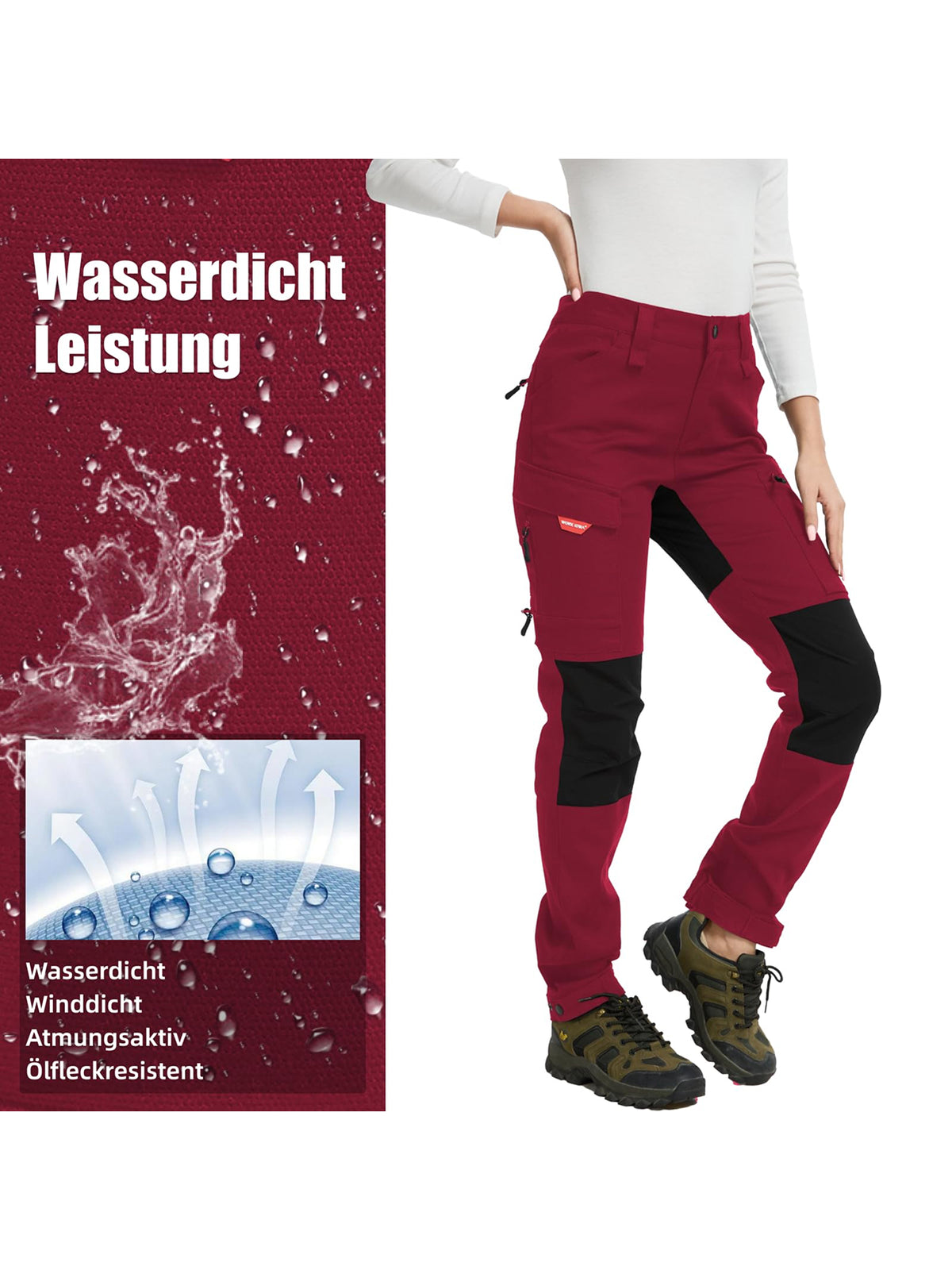 WORK IDEA Women's Hiking Trousers, Stretch Slim Fit, Water Resistant, for Outdoor Activities