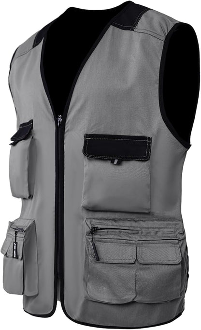 WORK IDEA Men's Outdoor Work Vest Multi-Pocket Fishing Vest Light Field Vest Camouflage Vest Summer Multifunctional Vest Breathable Fishing Vest