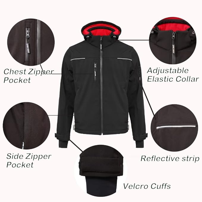 WORK IDEA Softshell Jacket Men's Waterproof Breathable with Removable Hoodie, Cycling Jacket, Rain Jacket, Work Jacket, Outdoor Hiking
