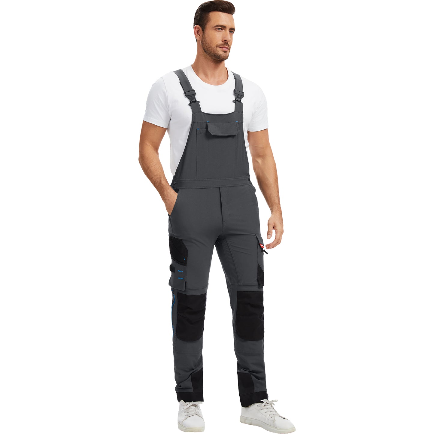 WORK IDEA Mens Work Dungarees with Good Stretch, Many Pockets and Partial Use of Cordura Fabric for Increased Abrasion Resistance, Suitable for Various Work Environments