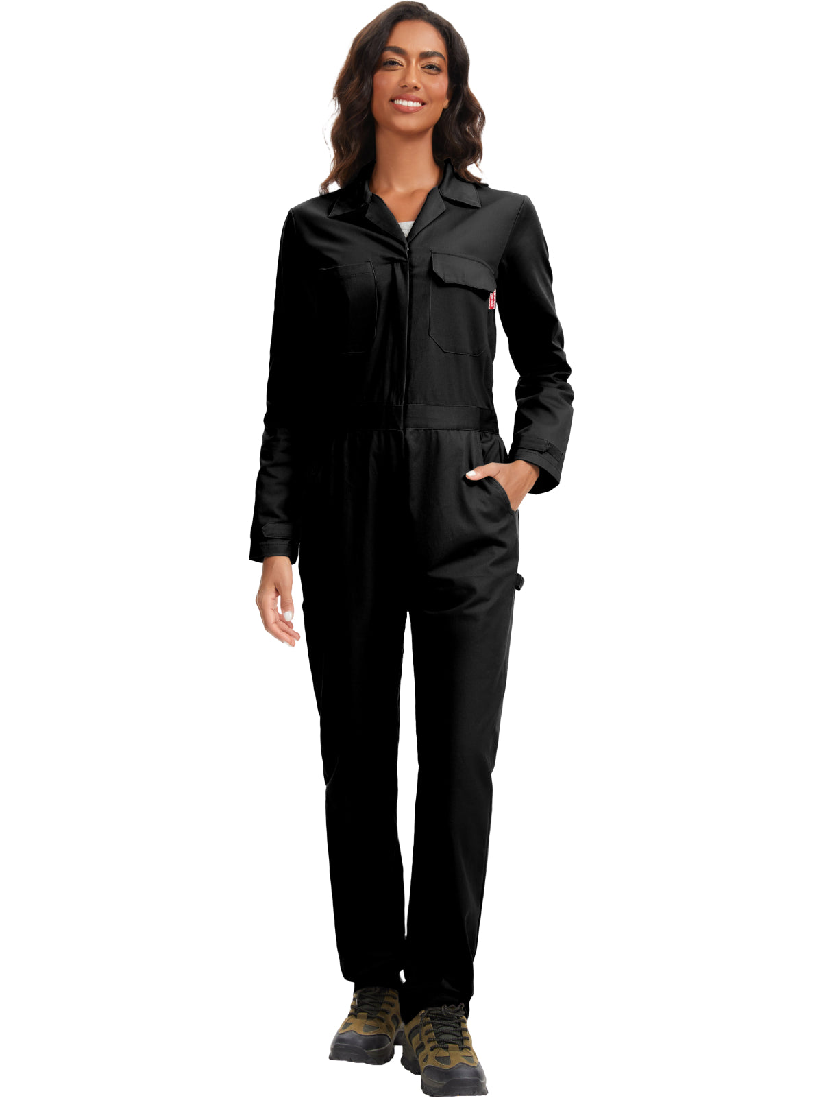 OVERALLS DE MUJER WORK IDEA DE MANGA LARGA - Mono de trabajo 100% algodón con espalda de acción y bolsillos utilitarios con gancho