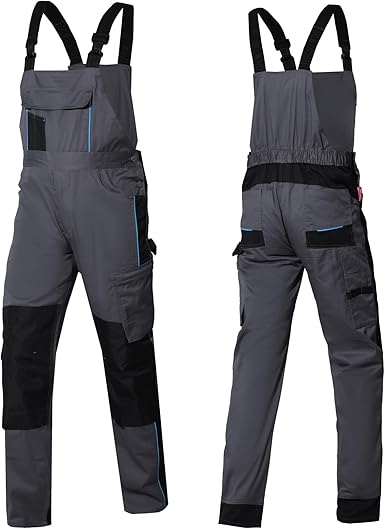 WORK IDEA Mens Stretch Work Dungarees with Multiple Pockets and Tool Pockets