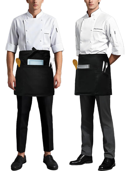 WORK IDEA Set of 3 apron with 3 pockets, front tie apron, waiter's apron, bistro apron, cooking apron, baking apron for restaurant, bar