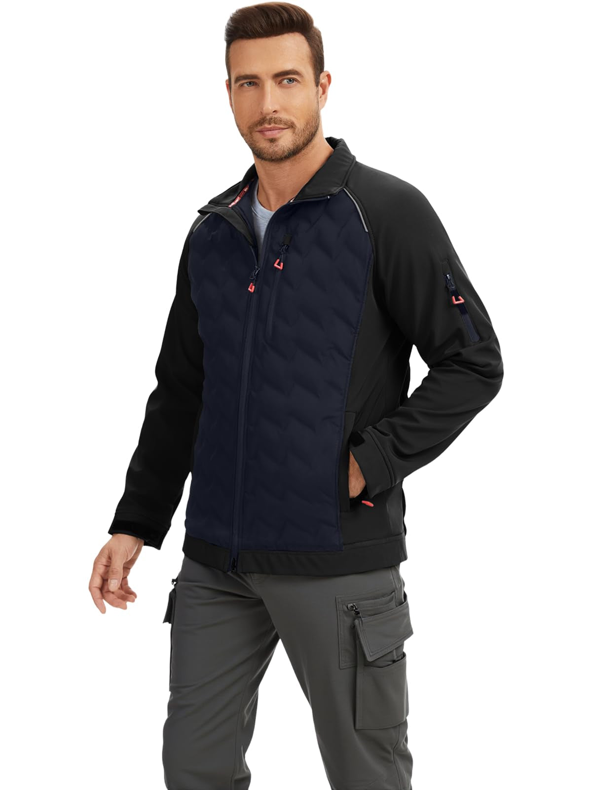 WORK IDEA Hybrid Waterproof Thermal Insulation Running Men's Jacket for Outdoor and Running with Contrast Colours