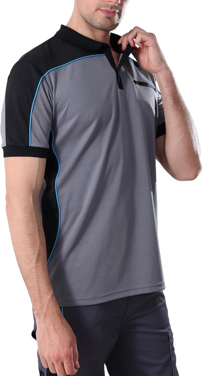 Men's Polo Shirt Work Short Sleeve Work Shirt 100% Polyester with Contrast Colours