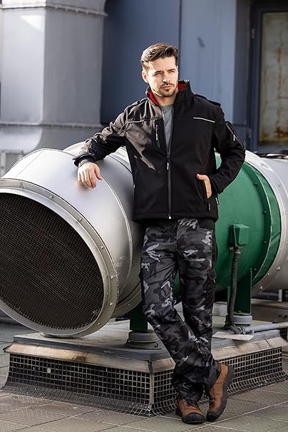 WORK IDEA Softshell Jacket Men's Waterproof Breathable with Removable Hoodie, Cycling Jacket, Rain Jacket, Work Jacket, Outdoor Hiking