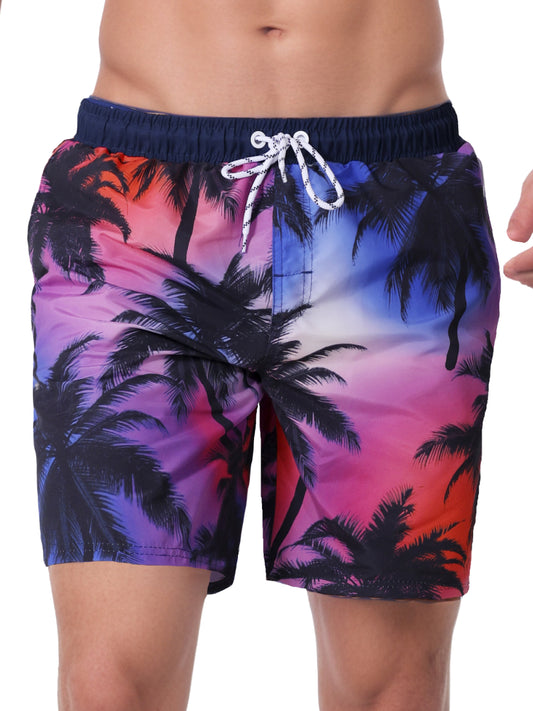 WORK IDEA Men's Quick-Drying Swimming Trunks with Print 100% Polyester - Summer Beach Board Shorts