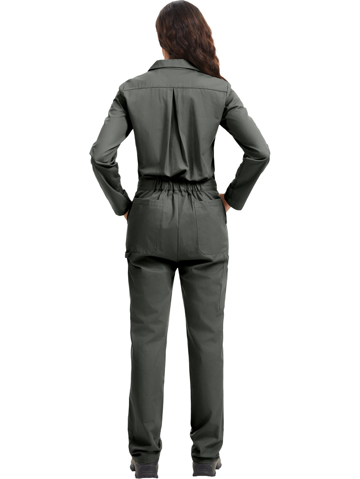 OVERALLS DE MUJER WORK IDEA DE MANGA LARGA - Mono de trabajo 100% algodón con espalda de acción y bolsillos utilitarios con gancho