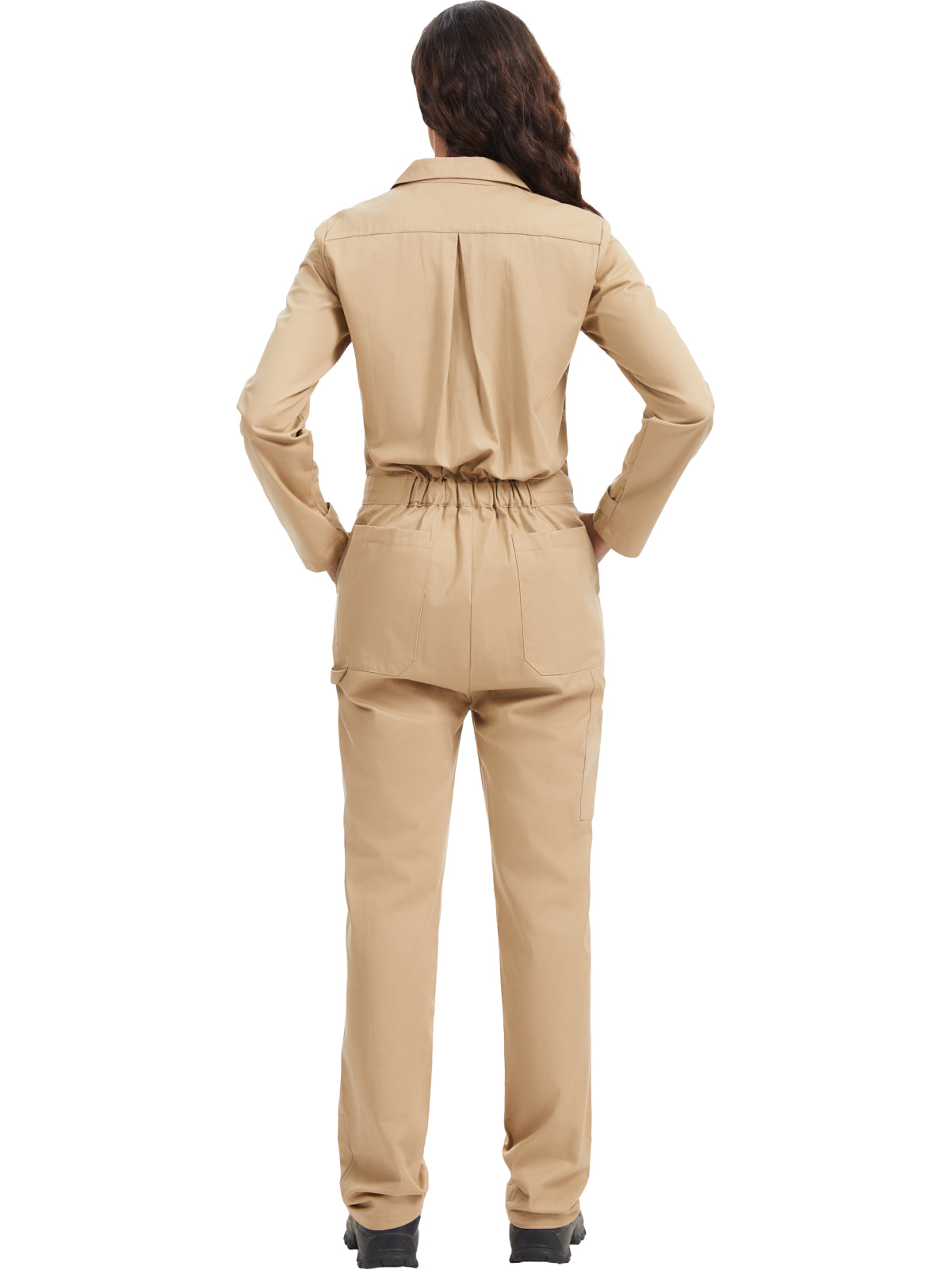 OVERALLS DE MUJER WORK IDEA DE MANGA LARGA - Mono de trabajo 100% algodón con espalda de acción y bolsillos utilitarios con gancho