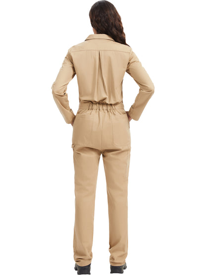 OVERALLS DE MUJER WORK IDEA DE MANGA LARGA - Mono de trabajo 100% algodón con espalda de acción y bolsillos utilitarios con gancho