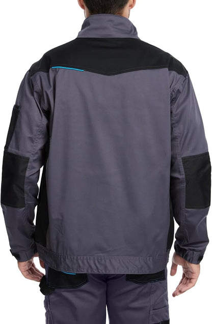 WORK IDEA Men's Work Jacket with Contrasting Reflective Stripes - Modern Design with Zip and Buttons