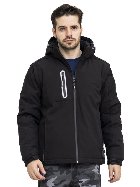 Softshell Jacket Men's Water-Repellent Breathable 2-in-1 Vest Removable Sleeves + Hood Rain Jacket Winter Work Jacket Outdoor Hiking