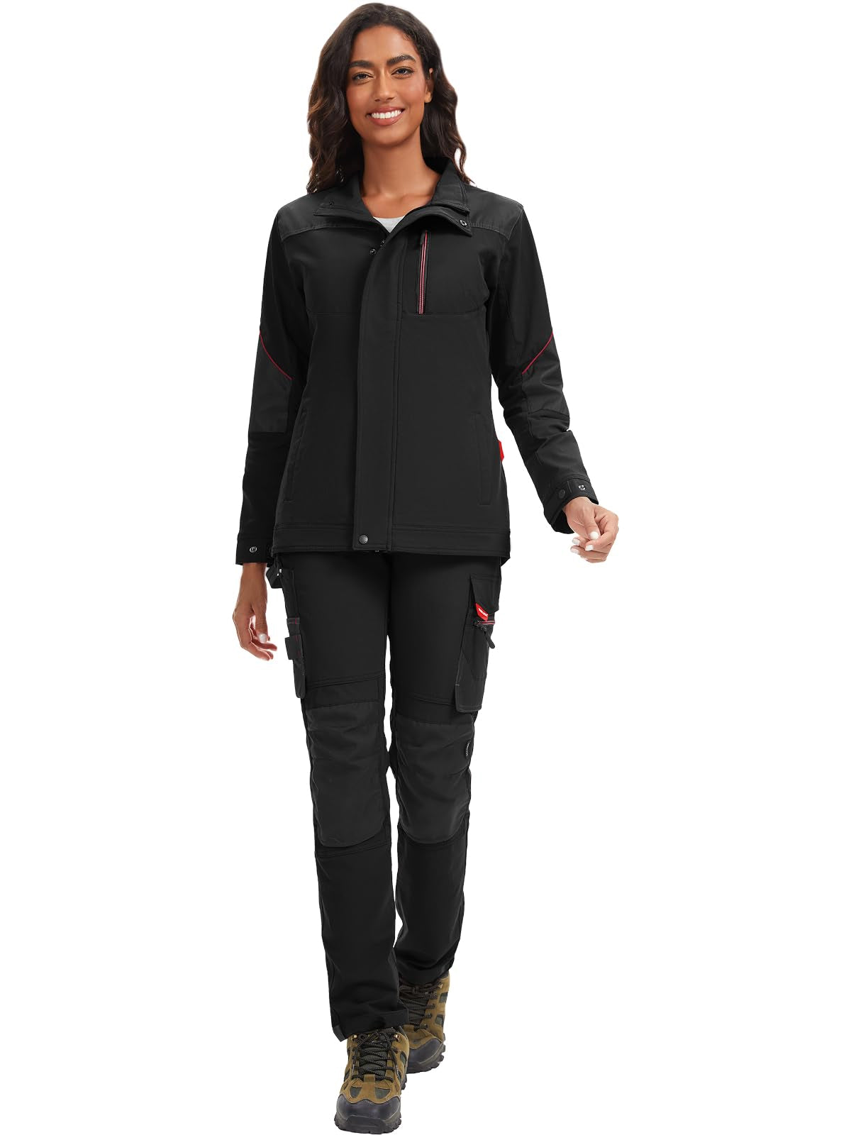 OVERALLS DE MUJER WORK IDEA DE MANGA LARGA - Mono de trabajo 100% algodón con espalda de acción y bolsillos utilitarios con gancho