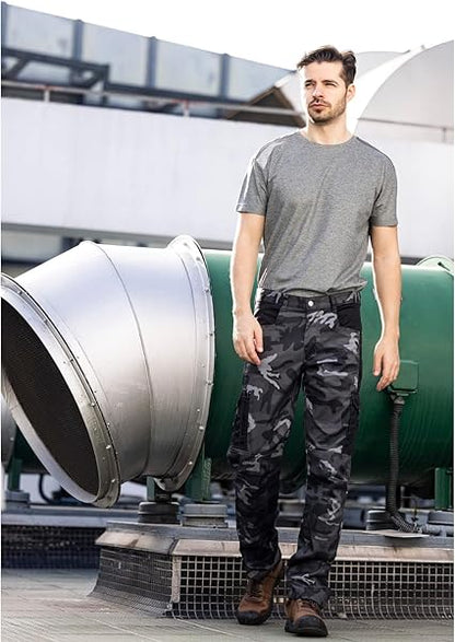 WORK IDEA Mens Work Trousers - Camouflage Trousers Mens Cargo Trousers with Inside Knee Pockets