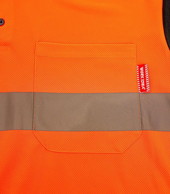 WORK IDEA Men's Hi-Vis Polo Shirt, Reflective Work Polo Shirt