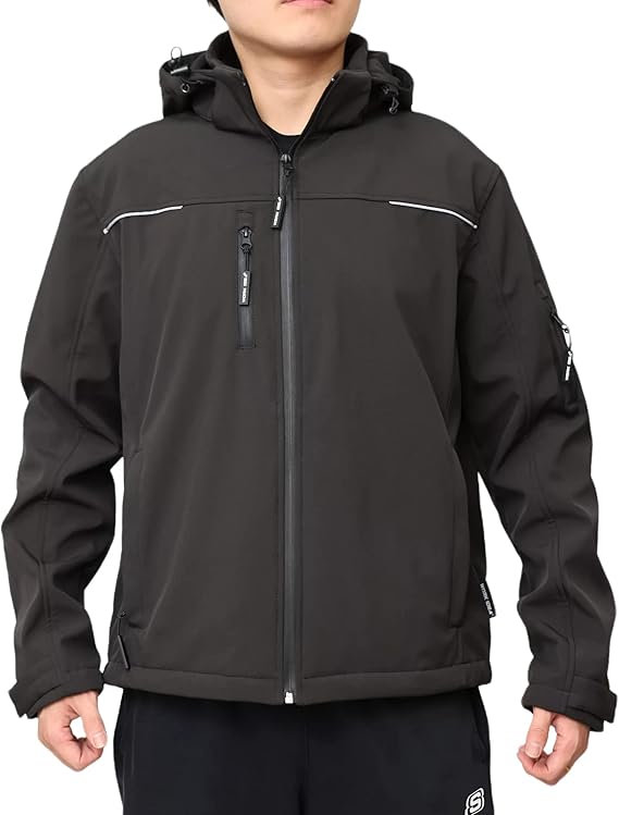 WORK IDEA Softshell Jacket Men's Waterproof Breathable with Removable Hoodie, Cycling Jacket, Rain Jacket, Work Jacket, Outdoor Hiking