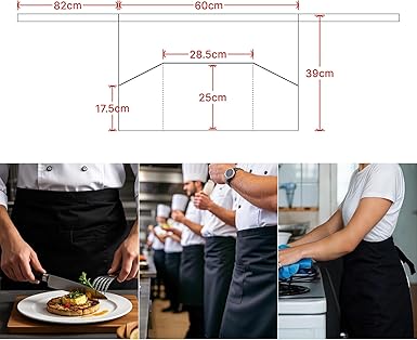 WORK IDEA Set of 3 apron with 3 pockets, front tie apron, waiter's apron, bistro apron, cooking apron, baking apron for restaurant, bar