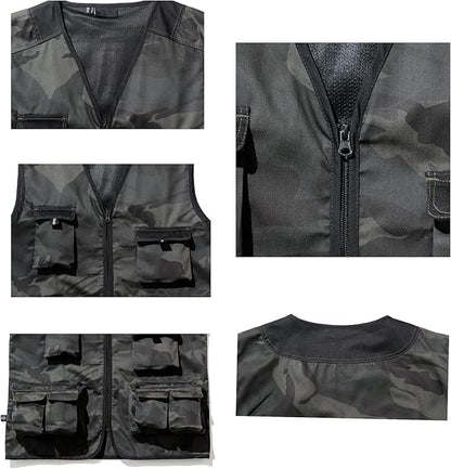 WORK IDEA Men's Outdoor Work Vest Multi-Pocket Fishing Vest Light Field Vest Camouflage Vest Summer Multifunctional Vest Breathable Fishing Vest