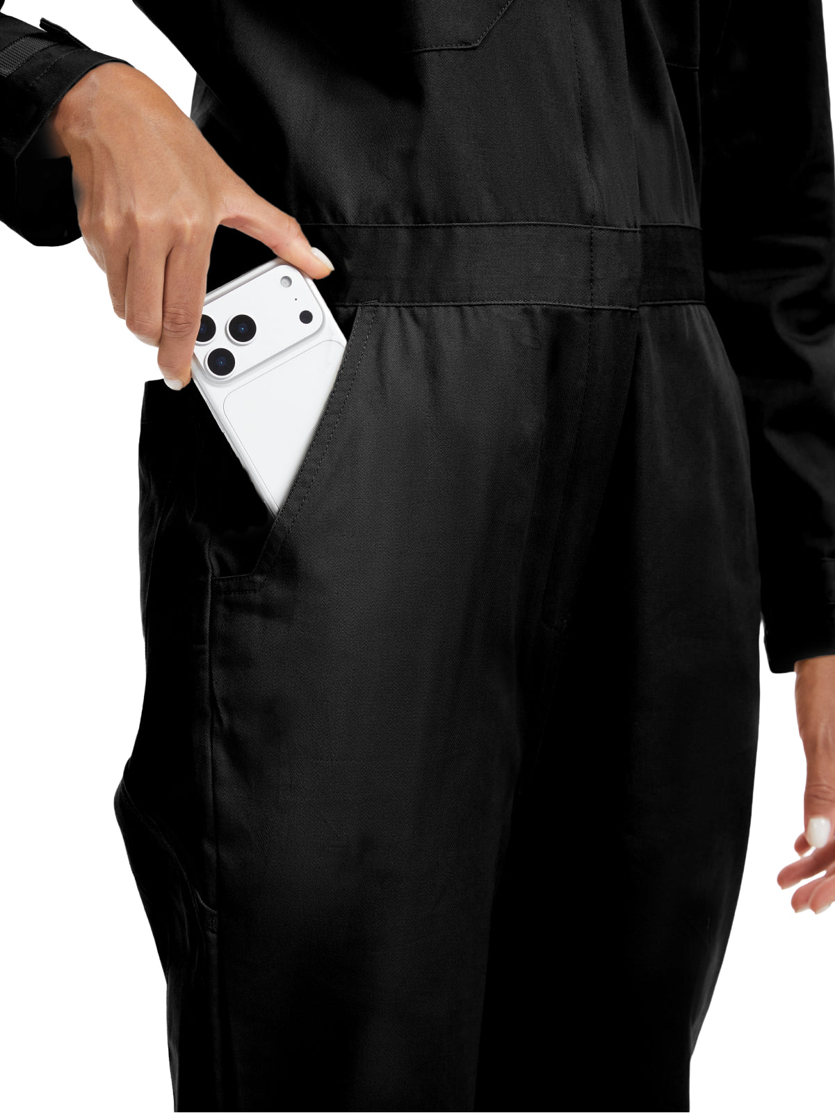 OVERALLS DE MUJER WORK IDEA DE MANGA LARGA - Mono de trabajo 100% algodón con espalda de acción y bolsillos utilitarios con gancho