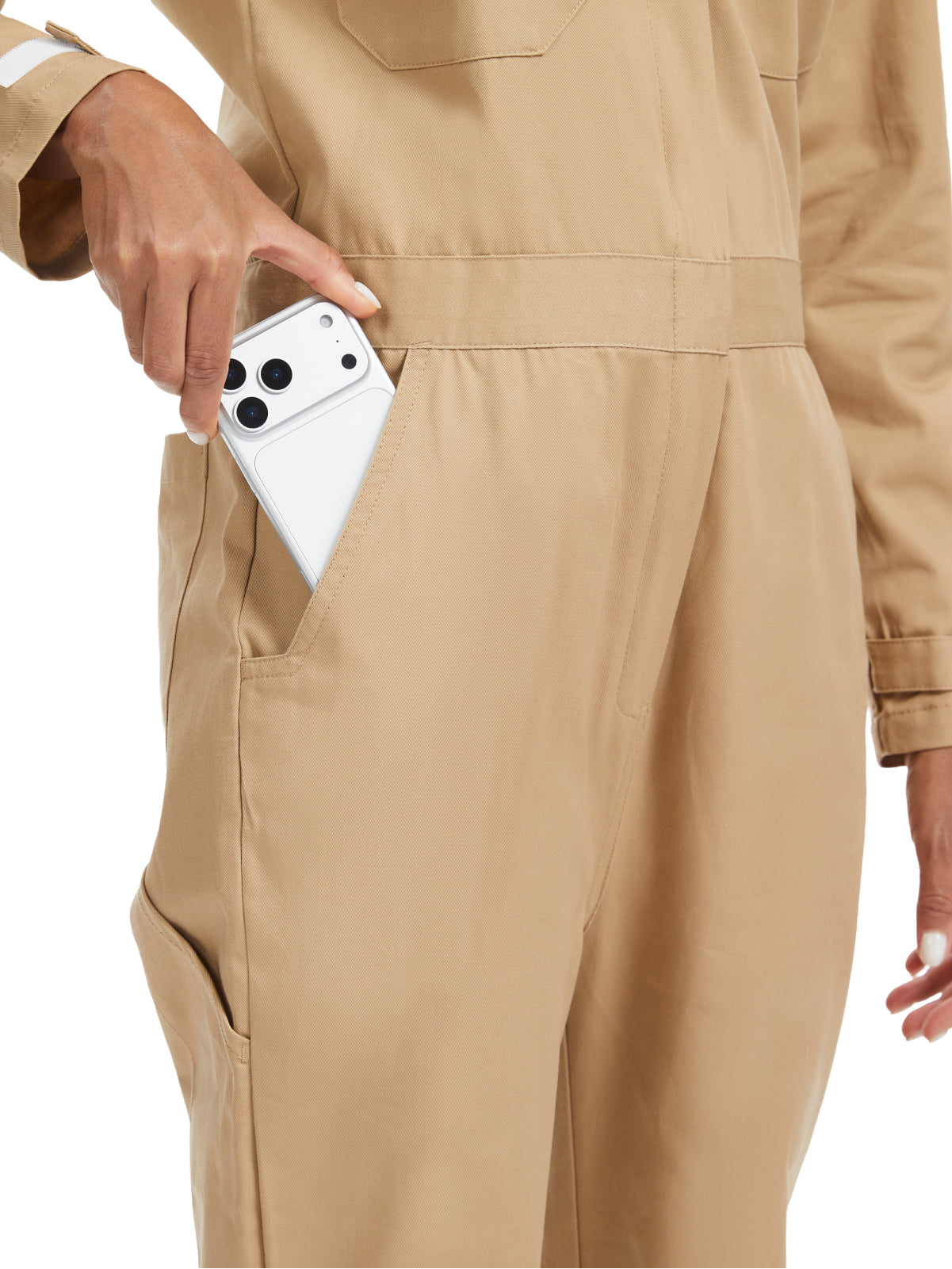 OVERALLS DE MUJER WORK IDEA DE MANGA LARGA - Mono de trabajo 100% algodón con espalda de acción y bolsillos utilitarios con gancho