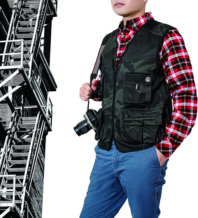 WORK IDEA Men's Outdoor Work Vest Multi-Pocket Fishing Vest Light Field Vest Camouflage Vest Summer Multifunctional Vest Breathable Fishing Vest