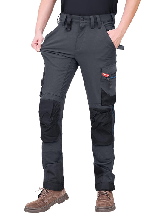 WORK IDEA Men's Slim-Fit Stretch Work Trousers: Corduroy on Critical Fabric Areas, Durable Elegance for the Highest Demands