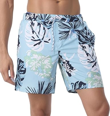 WORK IDEA Men's Quick-Drying Swimming Trunks with Print 100% Polyester - Summer Beach Board Shorts