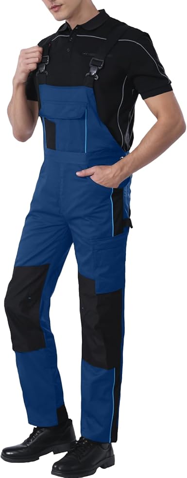 WORK IDEA Mens Stretch Work Dungarees with Multiple Pockets and Tool Pockets
