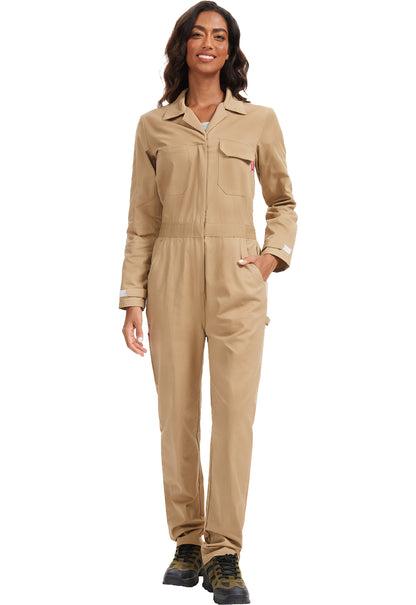 OVERALLS DE MUJER WORK IDEA DE MANGA LARGA - Mono de trabajo 100% algodón con espalda de acción y bolsillos utilitarios con gancho