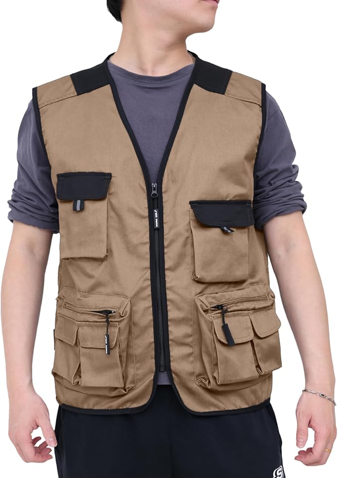 WORK IDEA Men's Outdoor Work Vest Multi-Pocket Fishing Vest Light Field Vest Camouflage Vest Summer Multifunctional Vest Breathable Fishing Vest