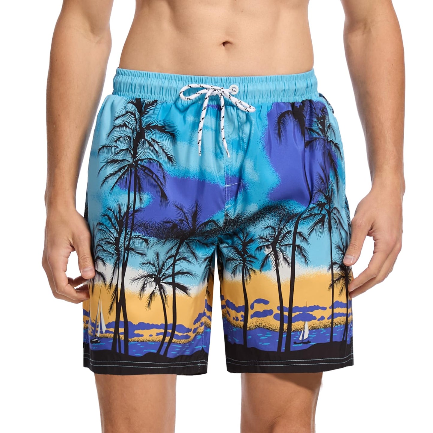 WORK IDEA Men's Quick-Drying Swimming Trunks with Print 100% Polyester - Summer Beach Board Shorts