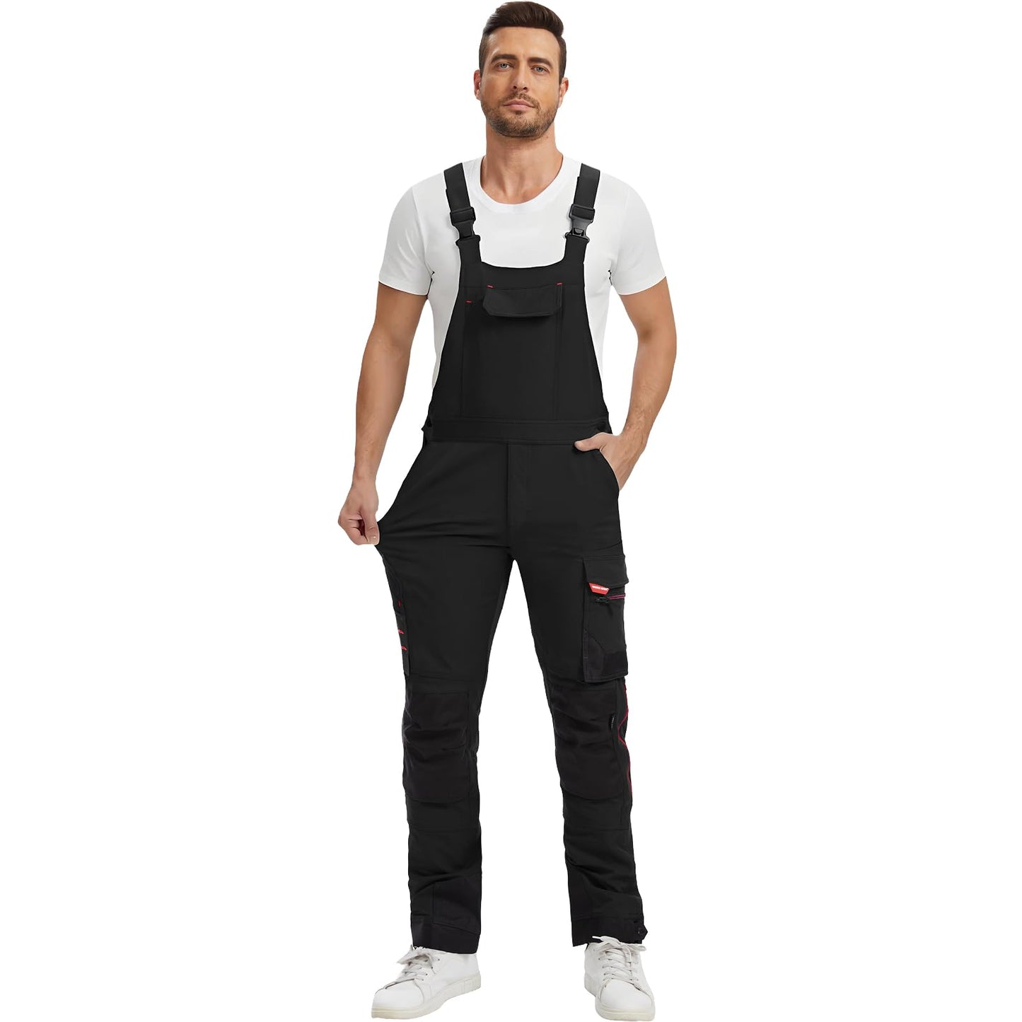 WORK IDEA Mens Work Dungarees with Good Stretch, Many Pockets and Partial Use of Cordura Fabric for Increased Abrasion Resistance, Suitable for Various Work Environments