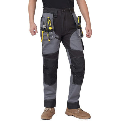 WORK IDEA Men's Work Trousers, Trousers with Multifunctional Pockets, Trousers with Removable Flight Pockets, Oxford Knee Pockets, Cotton Stretch Trousers