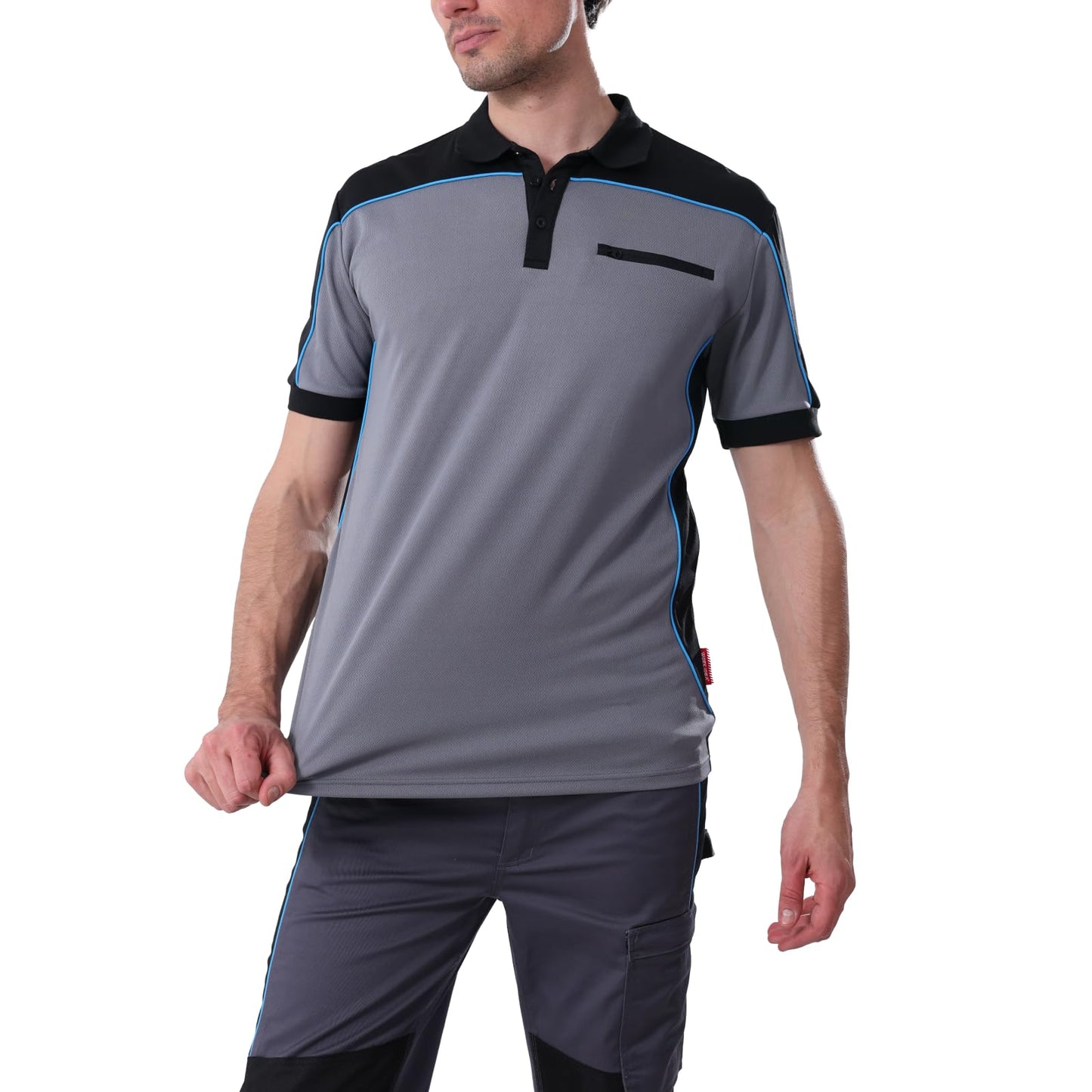 Work Idea Men's Short-Sleeved Polo Shirt with Contrast Colours, Functional Work Shirt for Work, Workshop and Leisure
