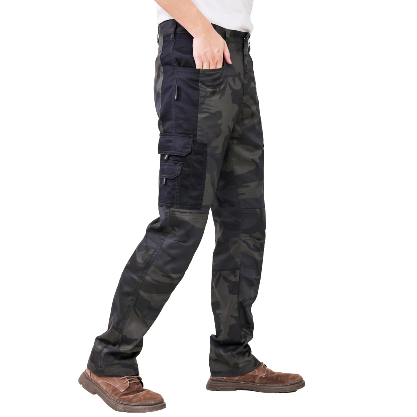 WORK IDEA Mens Work Trousers - Camouflage Trousers Mens Cargo Trousers with Inside Knee Pockets
