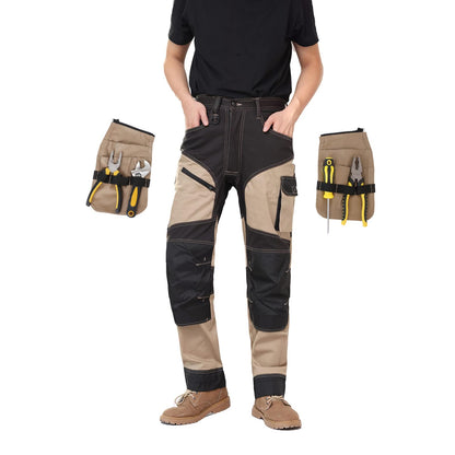 WORK IDEA Men's Work Trousers, Trousers with Multifunctional Pockets, Trousers with Removable Flight Pockets, Oxford Knee Pockets, Cotton Stretch Trousers