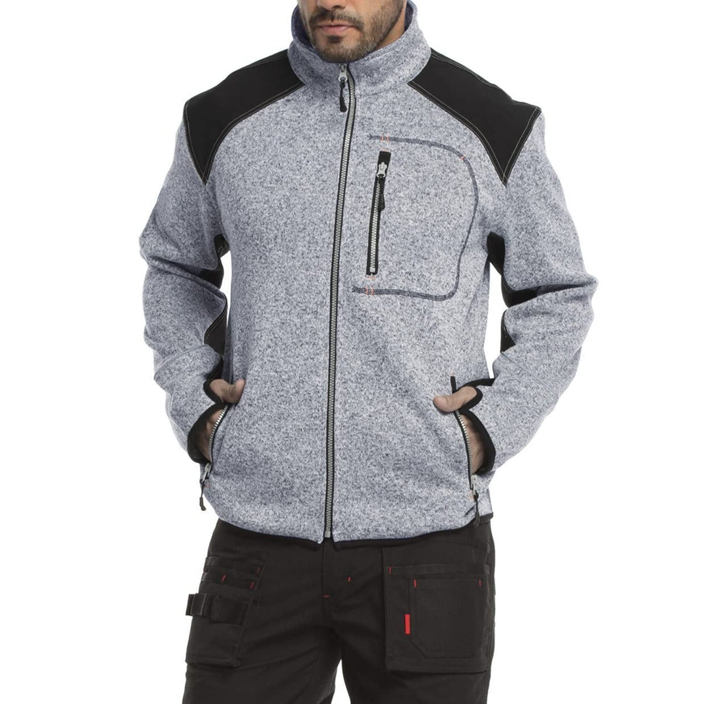 WORK IDEA Men's Knitted Fleece Jacket, Fleece Cardigan, Breathable Outdoor Fleece Jackets for Men, Warm and Lightweight Knitted Fleece Jacket with Zip