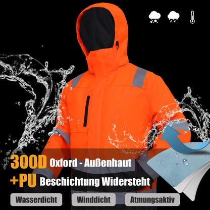 WORK IDEA Versatile 3-in-1 Work Jacket with Reflectors - Waterproof, Windproof, Breathable - Ideal Winter Work Wear and Hi-Vis Jacket for All Seasons