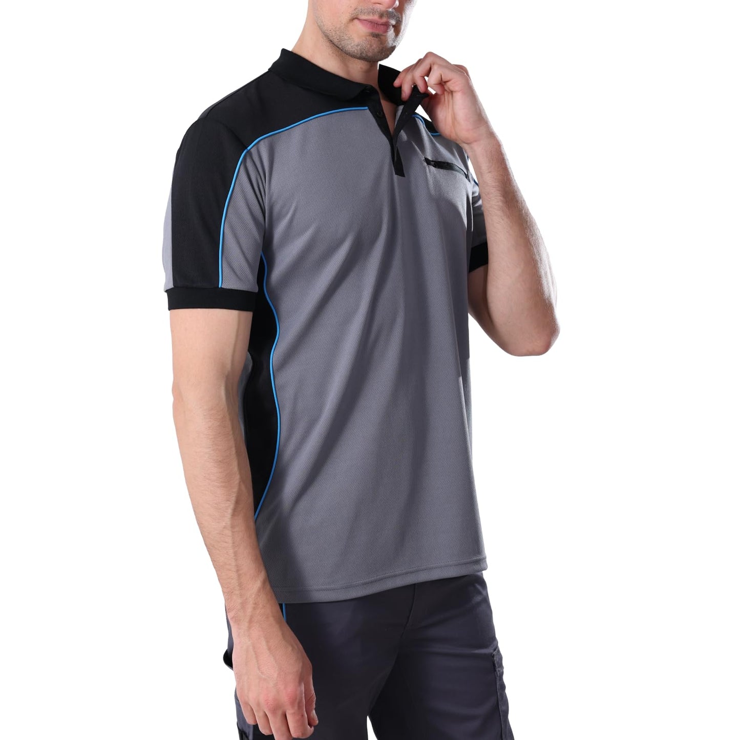 Work Idea Men's Short-Sleeved Polo Shirt with Contrast Colours, Functional Work Shirt for Work, Workshop and Leisure