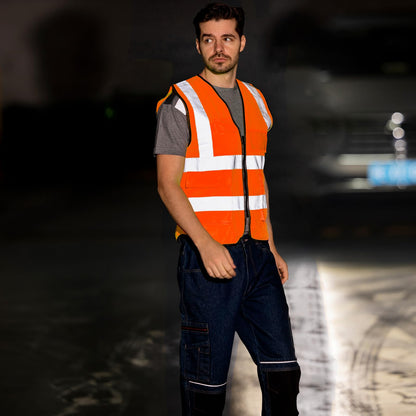 WORK IDEA Reflective Vest Car Reflective Vest with Multiple Pockets Safety Vest