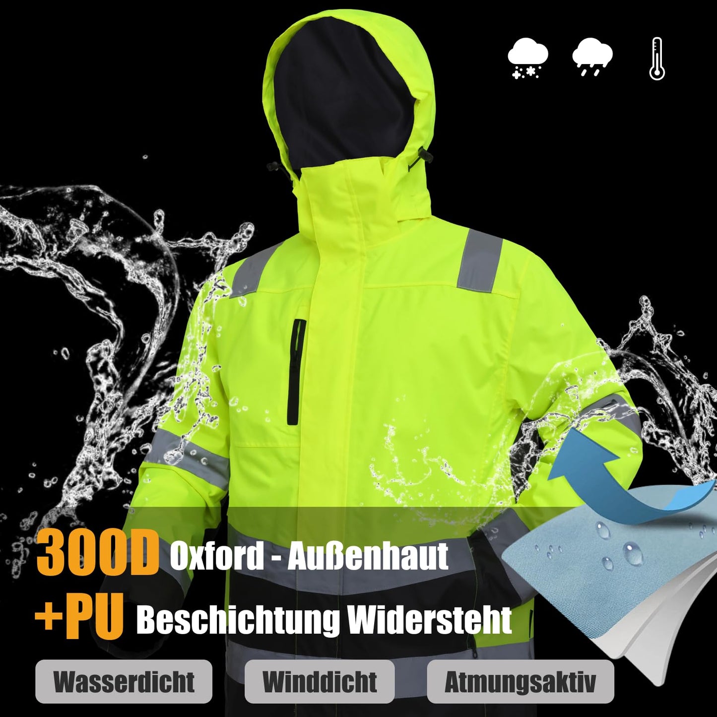 WORK IDEA Versatile 3-in-1 Work Jacket with Reflectors - Waterproof, Windproof, Breathable - Ideal Winter Work Wear and Hi-Vis Jacket for All Seasons