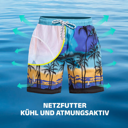 WORK IDEA Men's Quick-Drying Swimming Trunks with Print 100% Polyester - Summer Beach Board Shorts